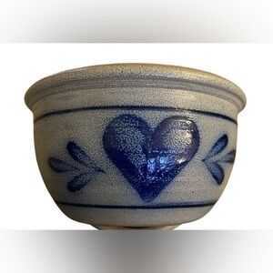 The Rowe Pottery Bowl from 1987 Blue Heart Salt Glaze Cambridge WI Vintage 9”